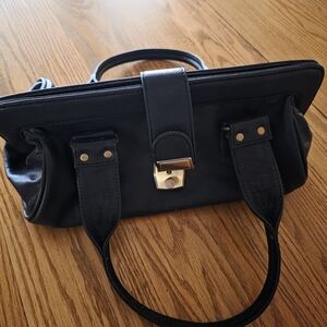 Carvela Black Leather Satchel with Bronze Accent Lock
